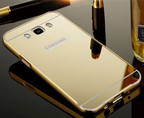 Луксозен алуминиев бъмпър с огледален златист гръб за Samsung Galaxy J5 2016 J510F 